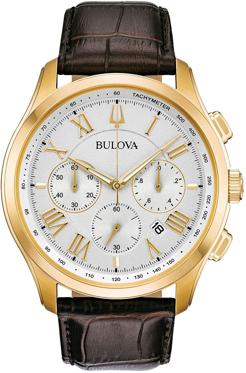 Bulova Wilton Chronograph Brown Leather Band Mens Watch 97B169