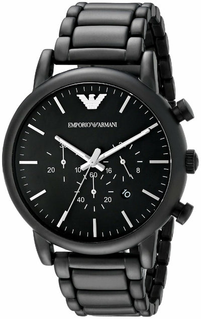 Armani Emporio Classic Black Dial Brushed Black Stainless Steel Mens Watch