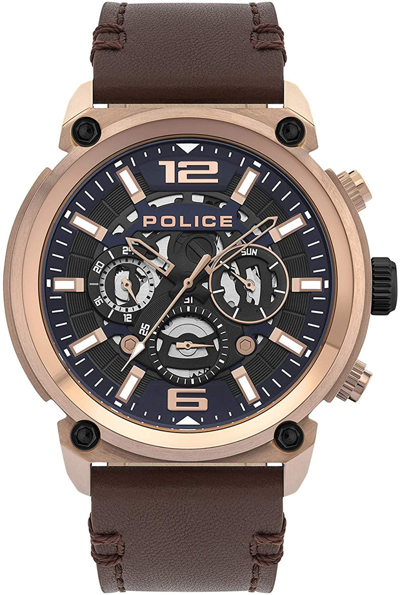 Police Armor Blue Dial Brown Leather Watch PL.14378JSR/03