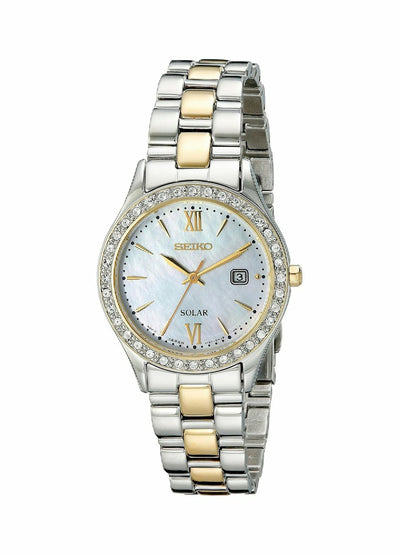 Seiko Womens Sut074 Dress Two-Tone Stainless Steel Swarovski Crystal-Accented Solar Watch