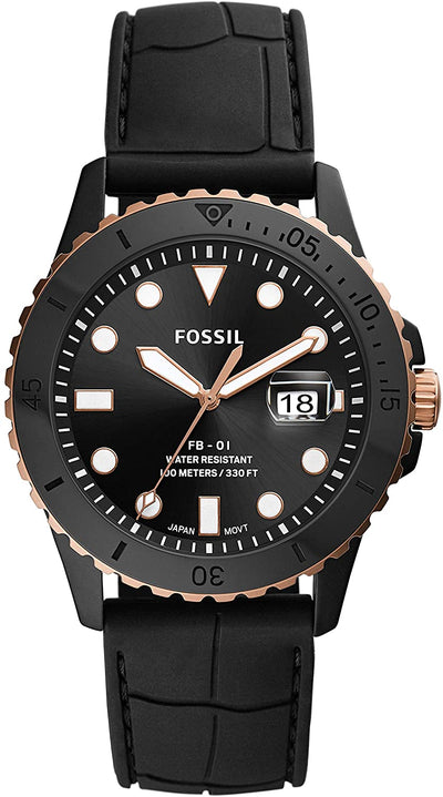 Fossil 三针黑色表盘硅胶男式手表 CE5022