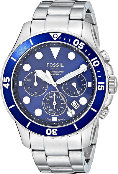 Fossil 计时码表运动蓝色表盘不锈钢手表 FS5724 