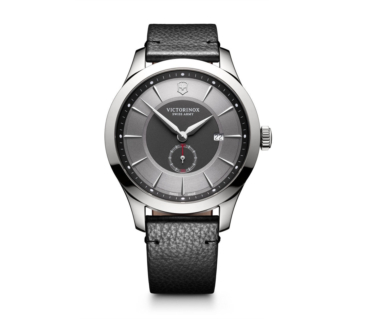 Victorinox Alliance Grey Dial Black Leather Mens Watch