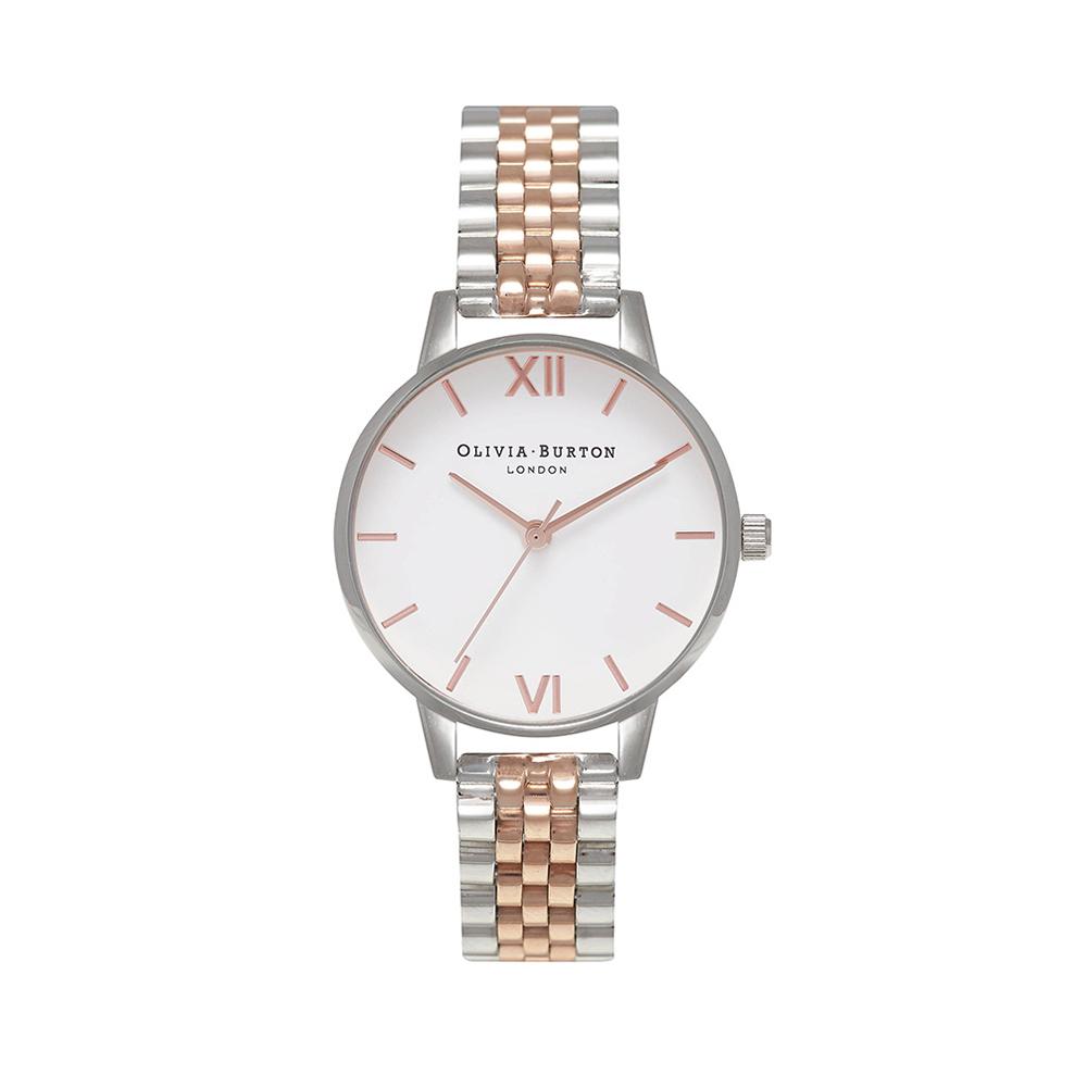 Olivia Burton White Dial Rose Gold Two Tone Bracelet Watch - Silver