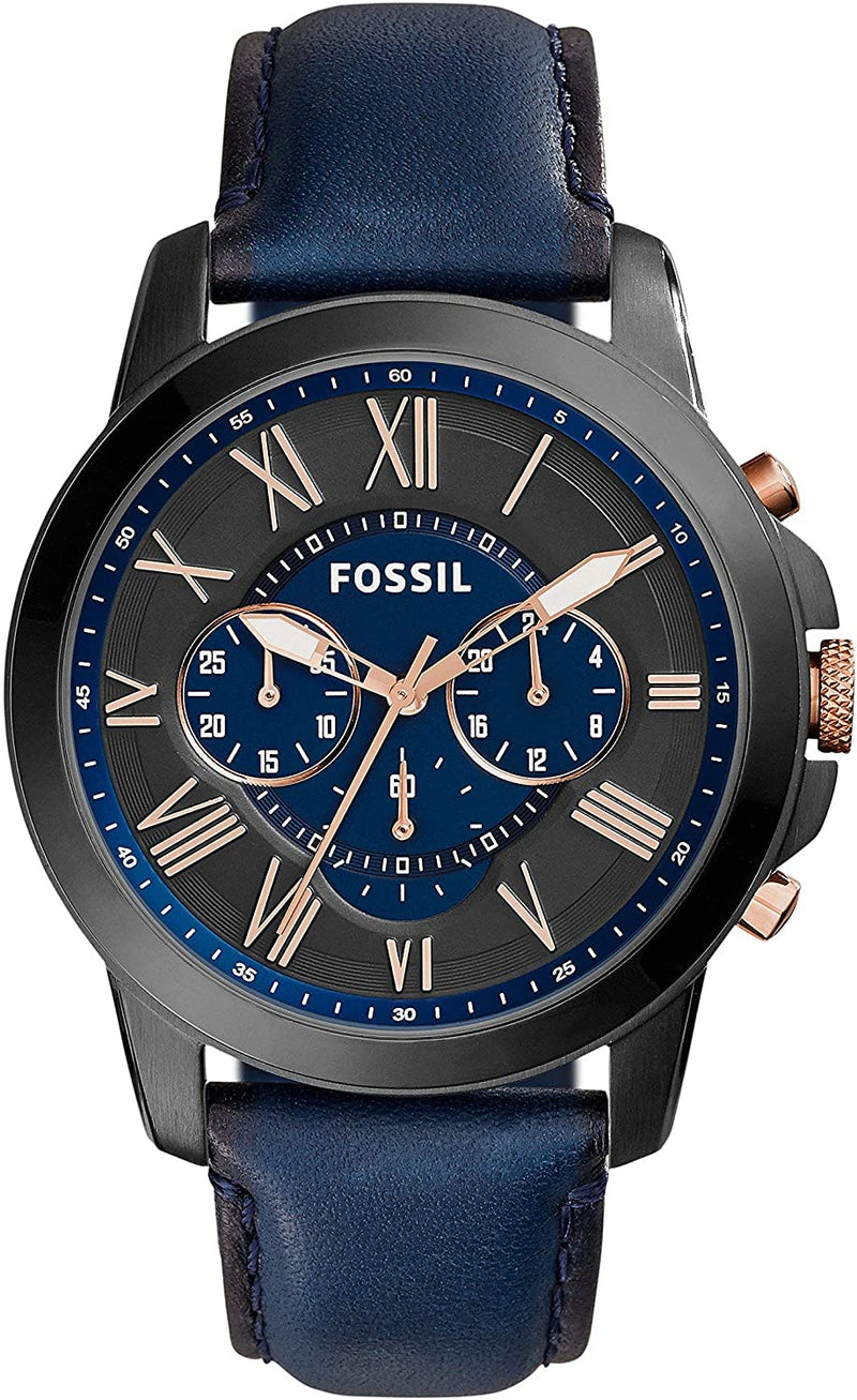Fossil Grant 计时码表海军蓝皮革腕表