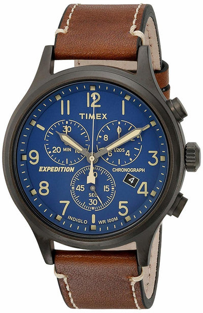 Timex Mens Expedition Scout Brown Leather Band Chronograph Watch