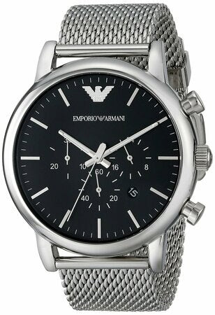 Emporio Armani Men's Black Dial Chronograph Watch Stainless Steel Strap