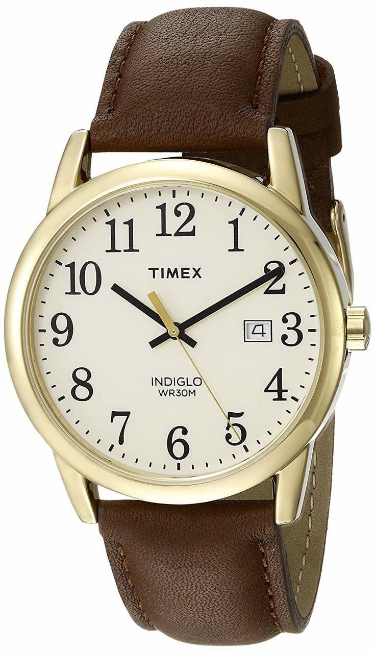 Timex Easy Reader 日期全尺寸皮革表带男式手表