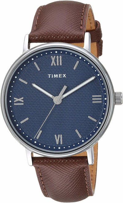 Timex Mens Tw2T34800 Southview 41 Brown/Silver/Blue Leather Strap Watch