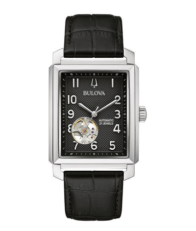 Bulova Sutton 经典自动黑色皮革表带男式手表 96A269 