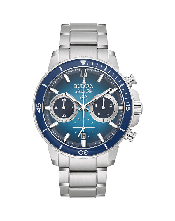 Bulova Marine Star Chronograph Blue Dial Mens Watch with Stainless Steel Bracelet 96B380