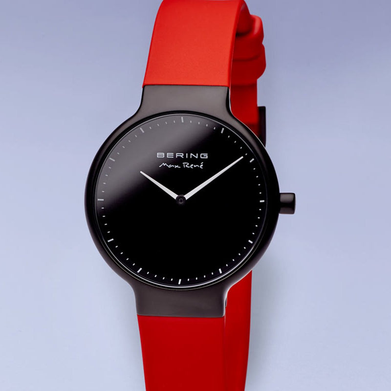 Bering Max René Matt Black Red Silicone Watch