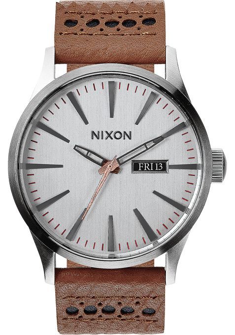 Nixon Quartz Sentry Leather Silver Dial A105-1752-00 Mens Watch