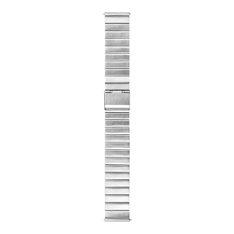 Metal watch band with a clasp mechanism.