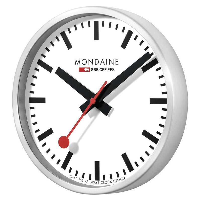 Mondaine Large Swiss Railway Classic Wall Clock with Brushed Aluminium Case