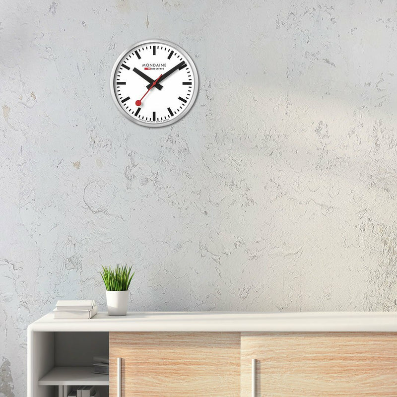 Mondaine Large Swiss Railway Classic Wall Clock with Brushed Aluminium Case