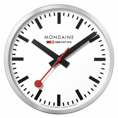 Mondaine Large Swiss Railway Classic Wall Clock with Brushed Aluminium Case