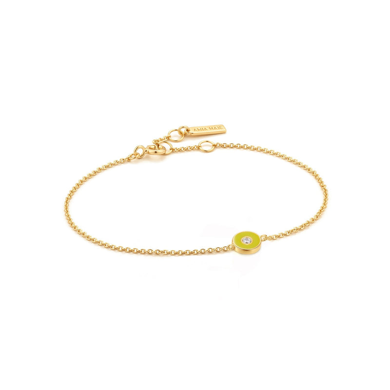 Neon Yellow Enamel Disc Gold Bracelet