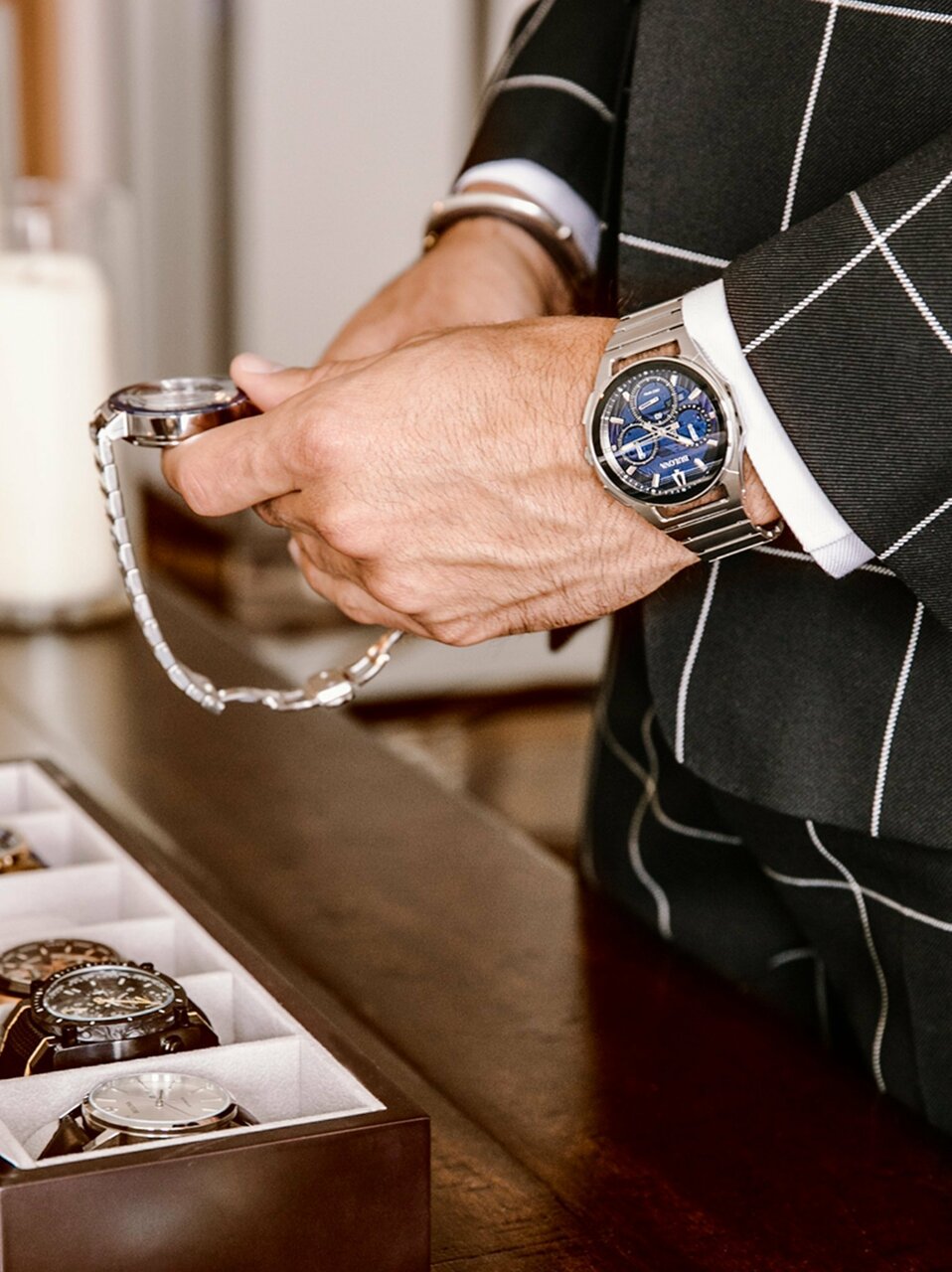 Bulova Curv Blue Dial Chronograph Watch 96A205