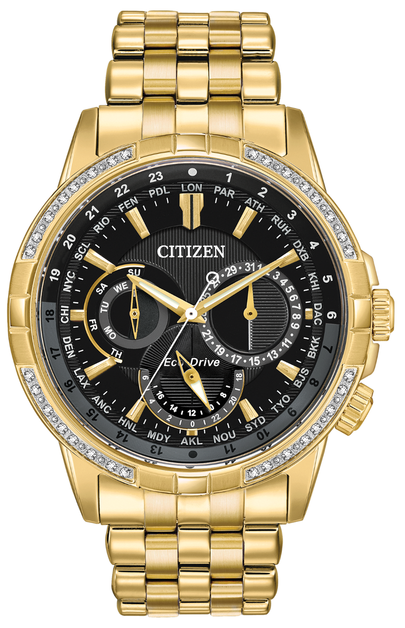 Citizen World Time Diamond Set Gold Men's Watch BU2082-56E