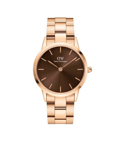 Daniel Wellington Iconic Link Amber 36 玫瑰金和棕色手表 DW00100461