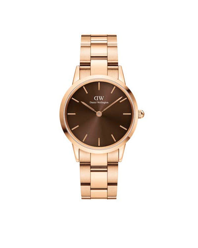 Daniel Wellington Iconic Link Amber 32 玫瑰金和棕色手表