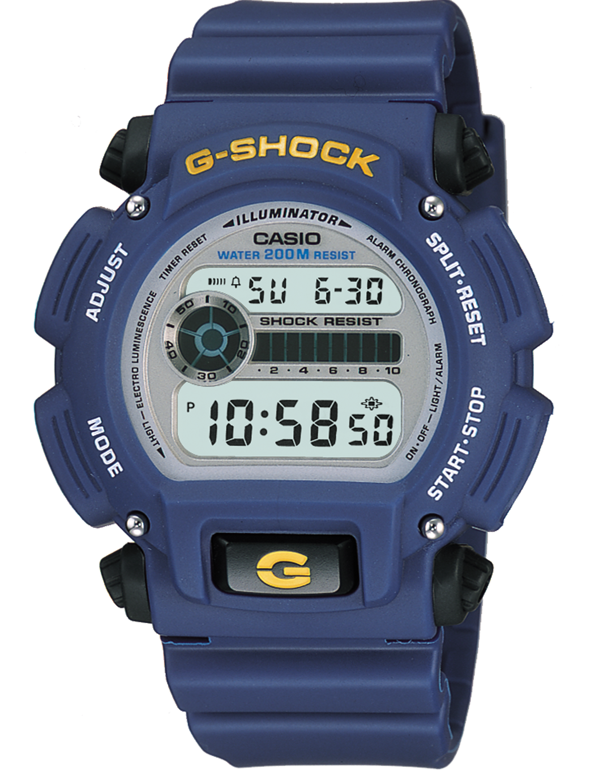 Blue G-Shock digital watch with a rugged design and multiple display features.