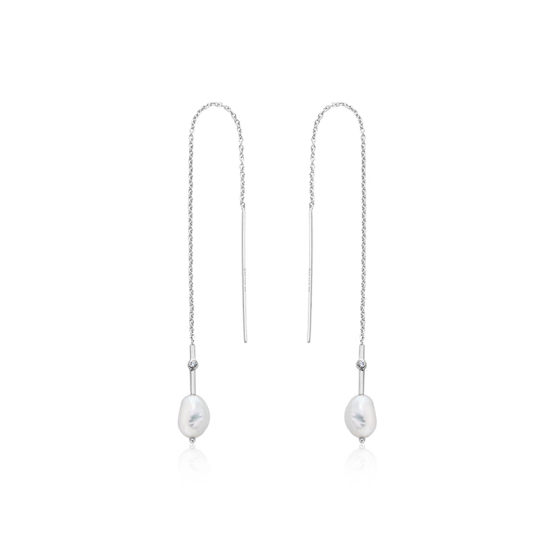 Ania Haie Pearl Threader Earrings Silver