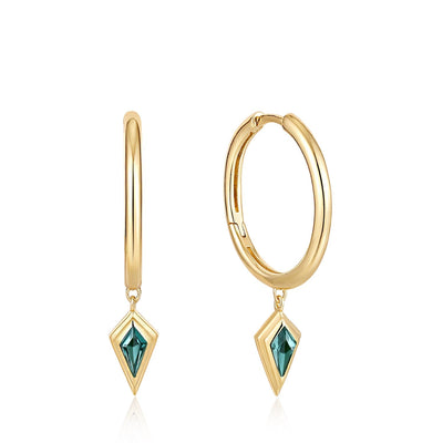 Ania Haie Gold Teal Sparkle Drop Pendant Hoop Earrings