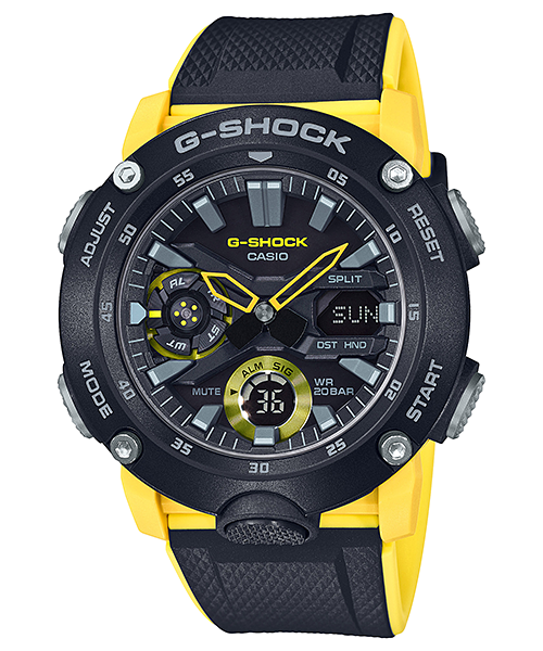 G Shock DUO Carbon Core 黑黄色男式手表 GA2000-1A9