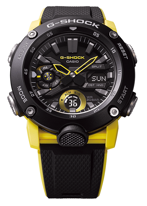 G Shock DUO Carbon Core 黑黄色男式手表 GA2000-1A9