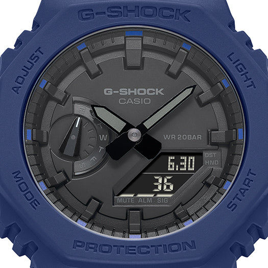 Blue G-Shock watch with a digital-analog hybrid display.