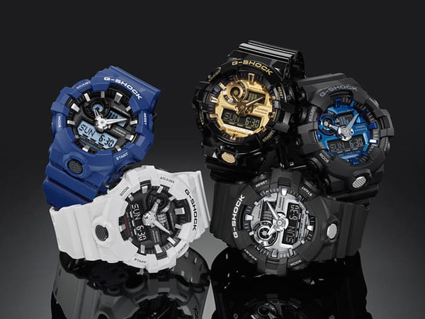 Collection of rugged digital sports watches in various colors.