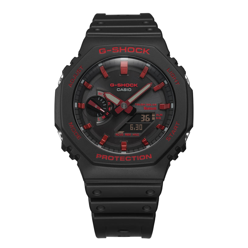 G-Shock 八角形黑色树脂表带红色蓝牙手表 GAB2100BNR-1A