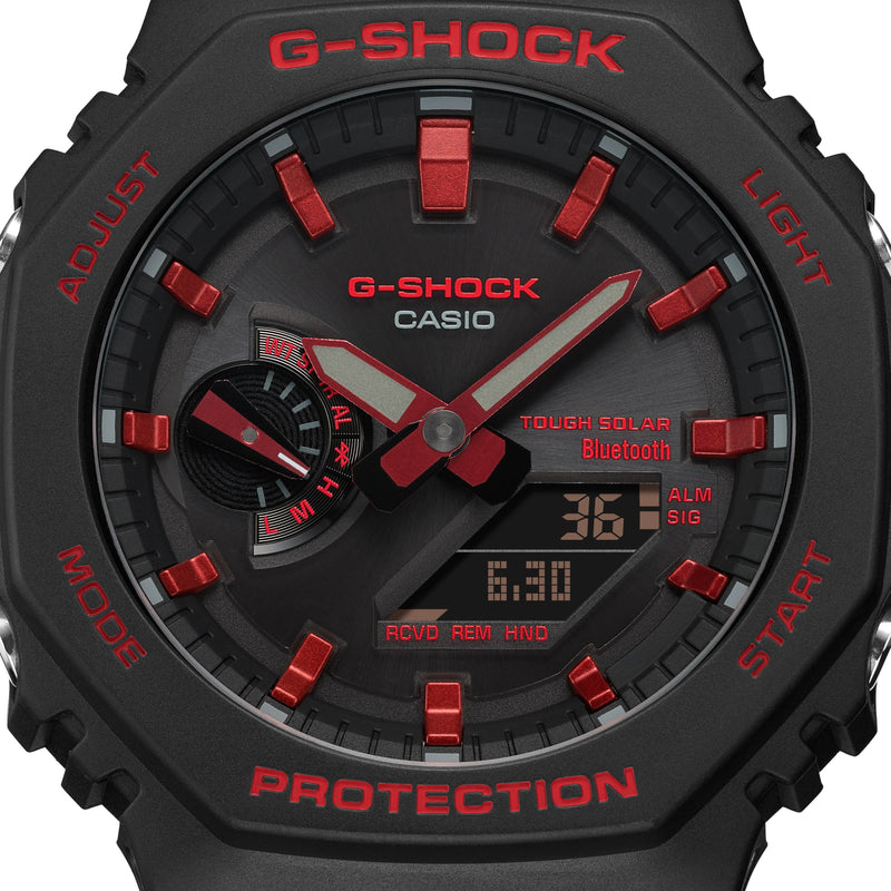 G-Shock 八角形黑色树脂表带红色蓝牙手表 GAB2100BNR-1A