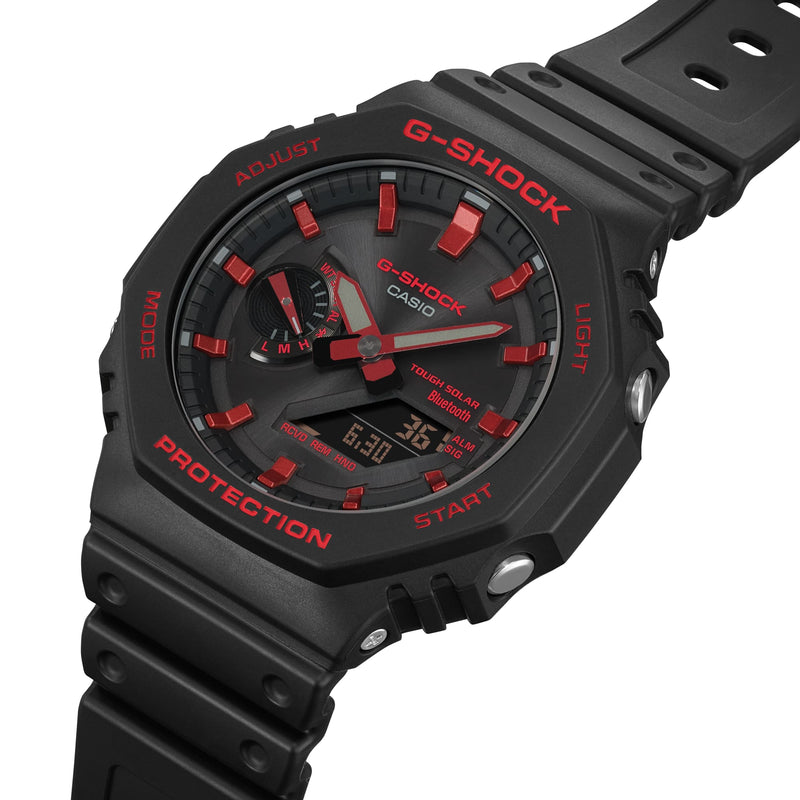 G-Shock 八角形黑色树脂表带红色蓝牙手表 GAB2100BNR-1A