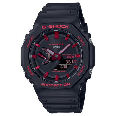 G-Shock 八角形黑色树脂表带红色蓝牙手表 GAB2100BNR-1A