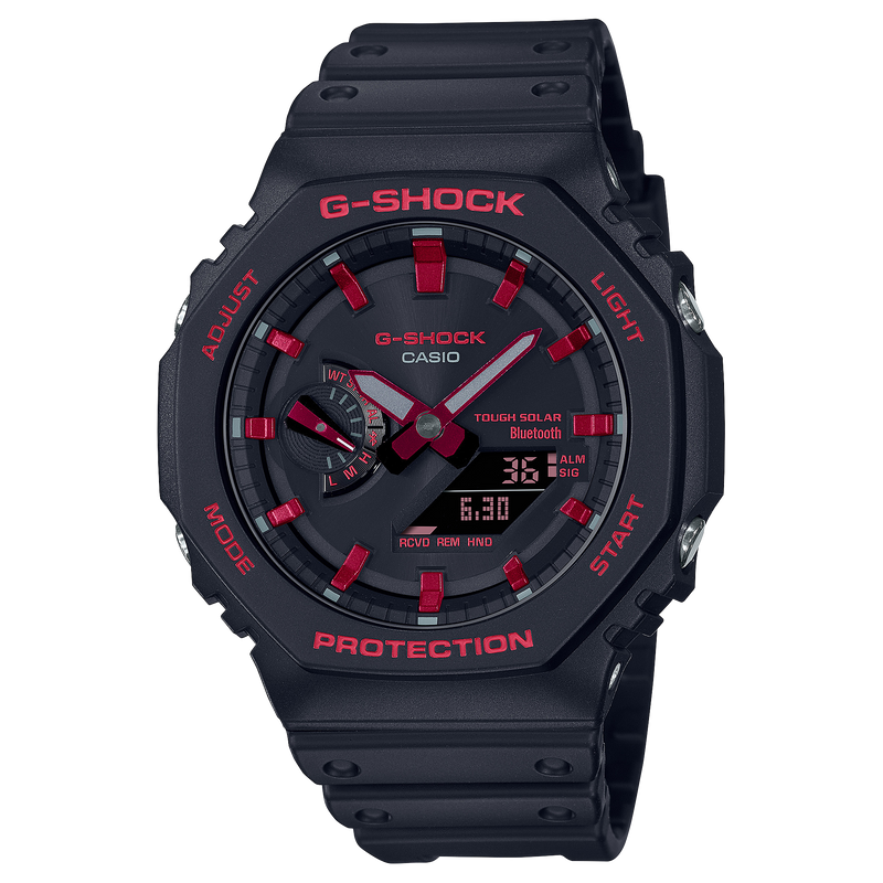 G-Shock 八角形黑色树脂表带红色蓝牙手表 GAB2100BNR-1A