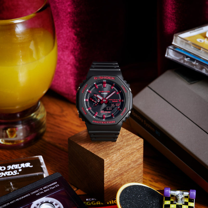 G-Shock 八角形黑色树脂表带红色蓝牙手表 GAB2100BNR-1A