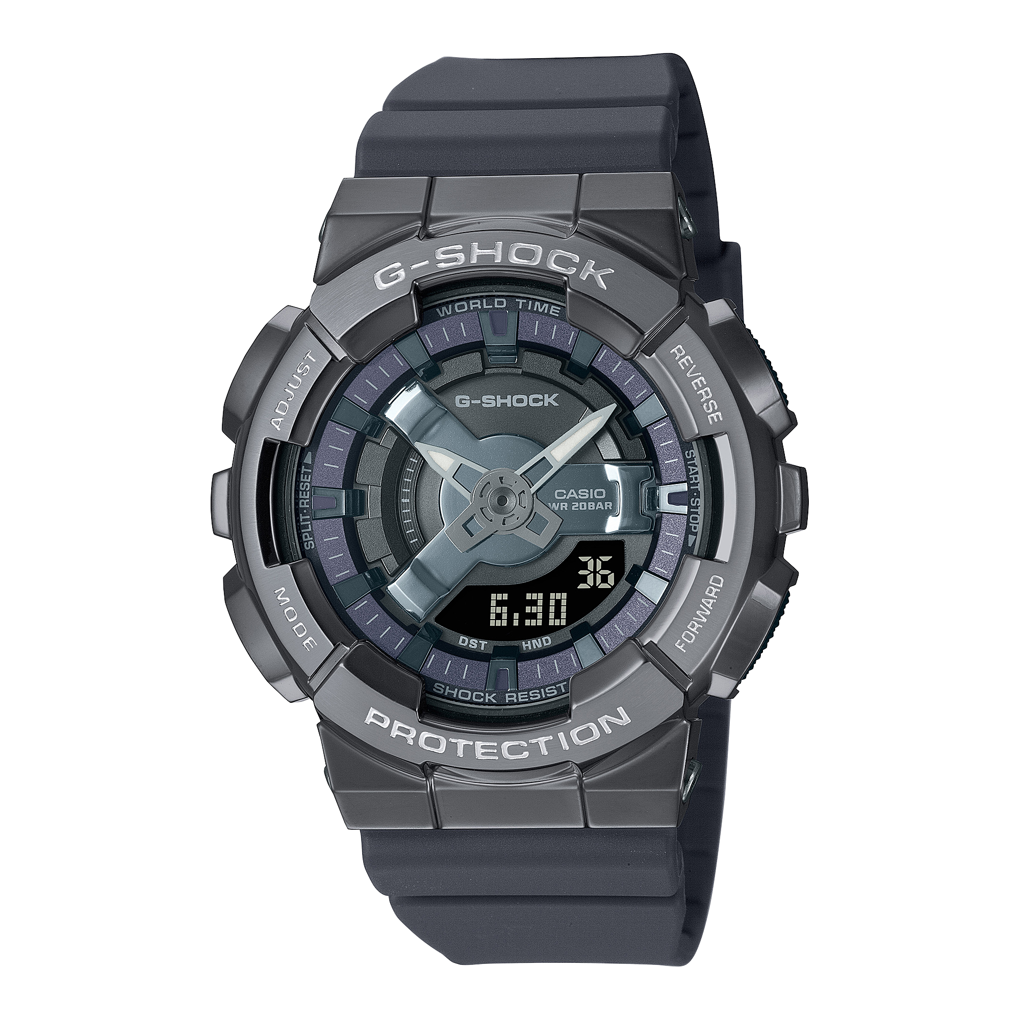 G-Shock digital wristwatch with a gray and black color scheme.
