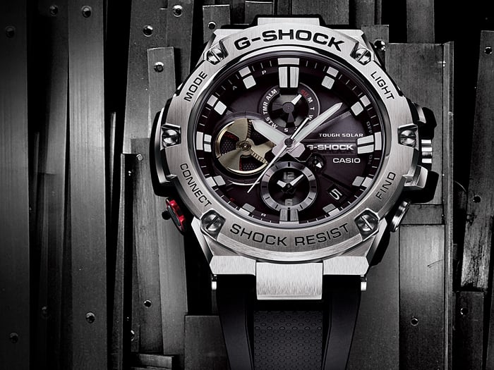 G-Shock wristwatch with a rugged metallic design and multiple subdials.