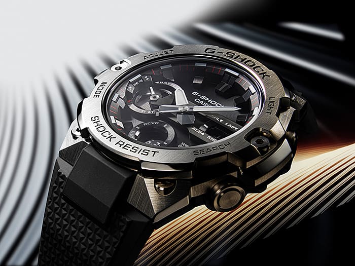 Sleek, high-end chronograph wristwatch with a black dial and silver bezel.