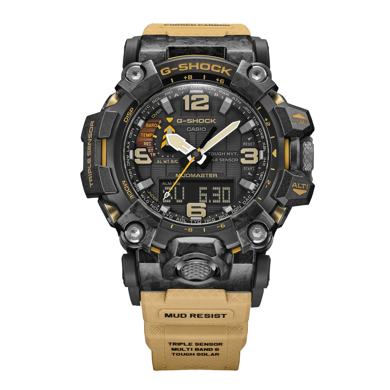 Rugged G-Shock wristwatch with a black and tan color scheme.