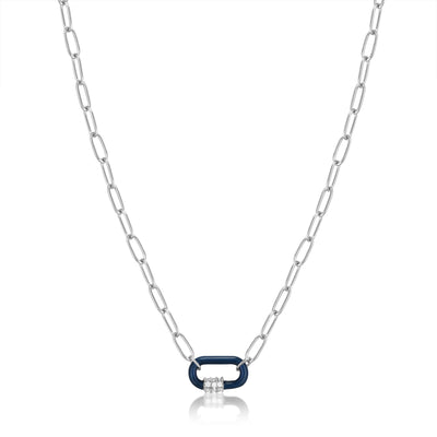 Ania Haie Navy Blue Enamel Carabiner Silver Necklace