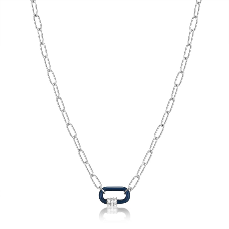 Ania Haie Navy Blue Enamel Carabiner Silver Necklace