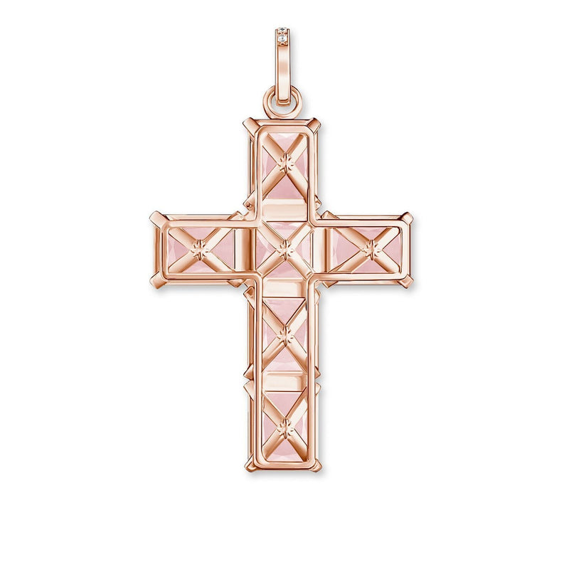 Thomas Sabo Pendant Cross Large Pink Stones With Star