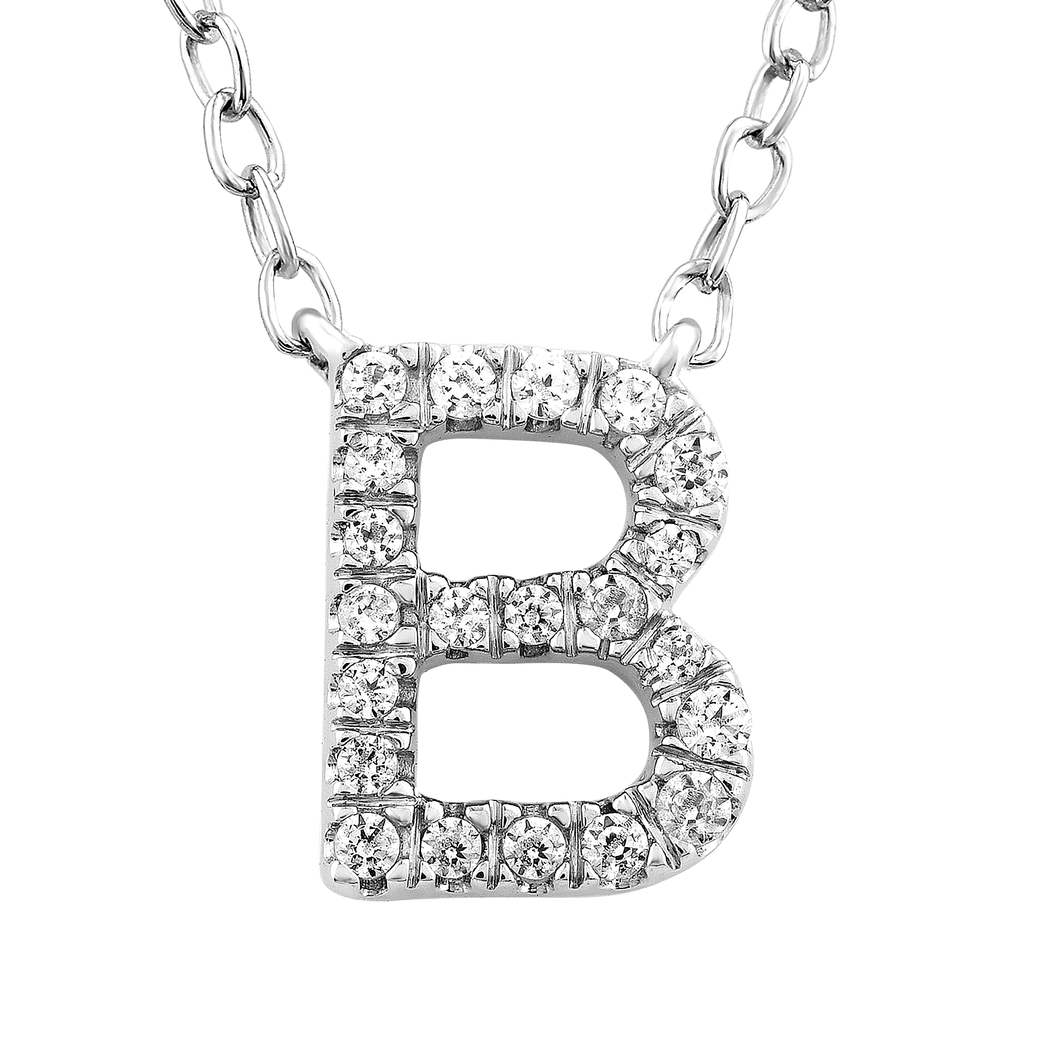 Initial 'B' Necklace with 0.09ct Diamonds in 9K White Gold