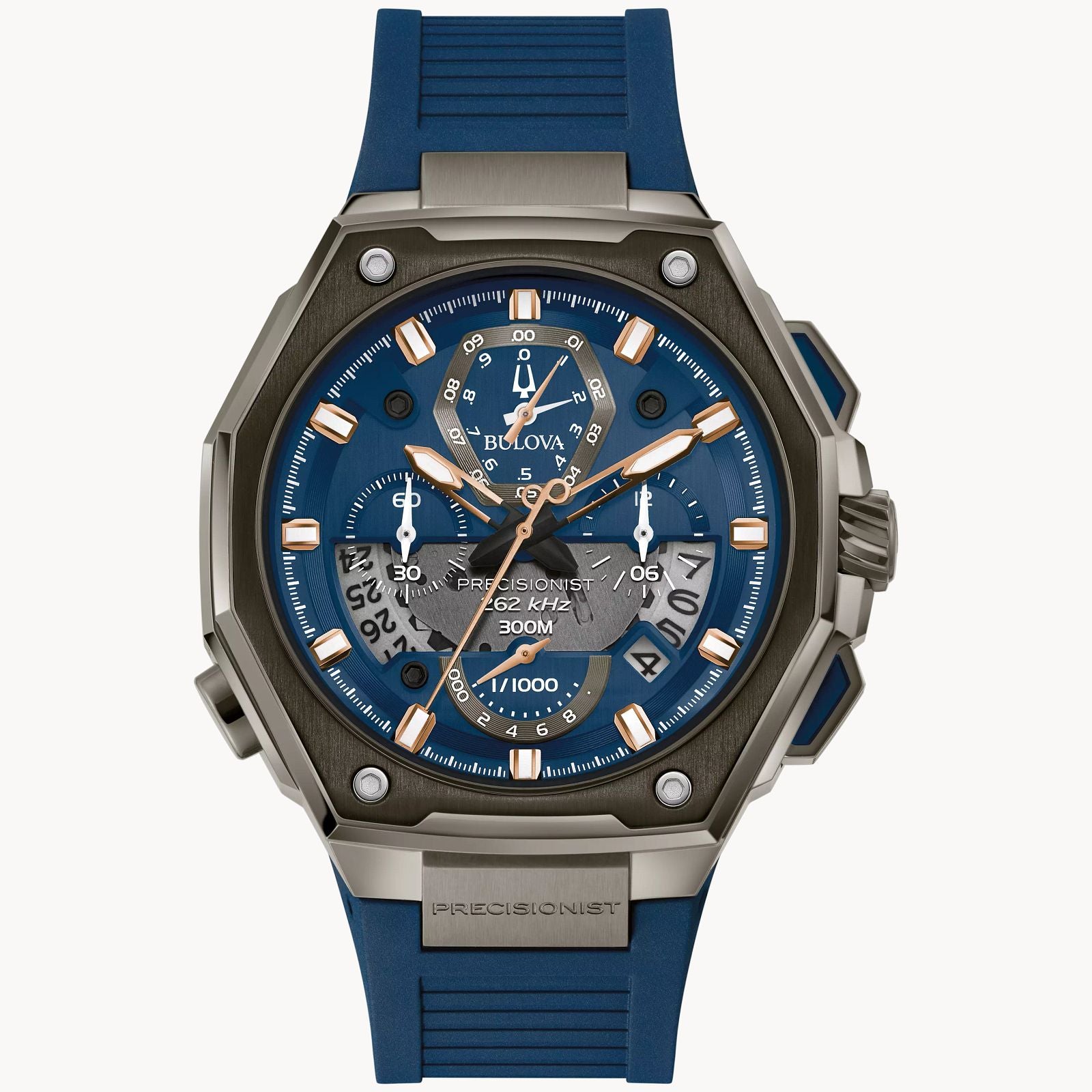 Bulova Precisionist Chronograph Blue Dial and Rubber Band Mens Watch 98B357