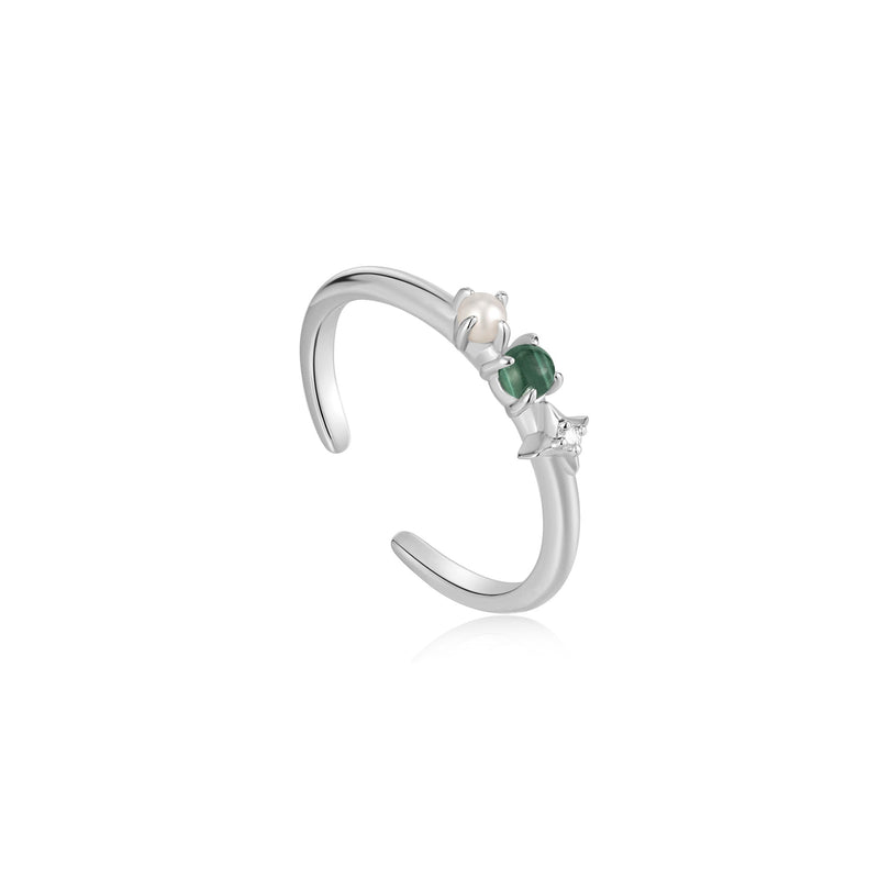 Silver Malachite Star Adjustable Ring