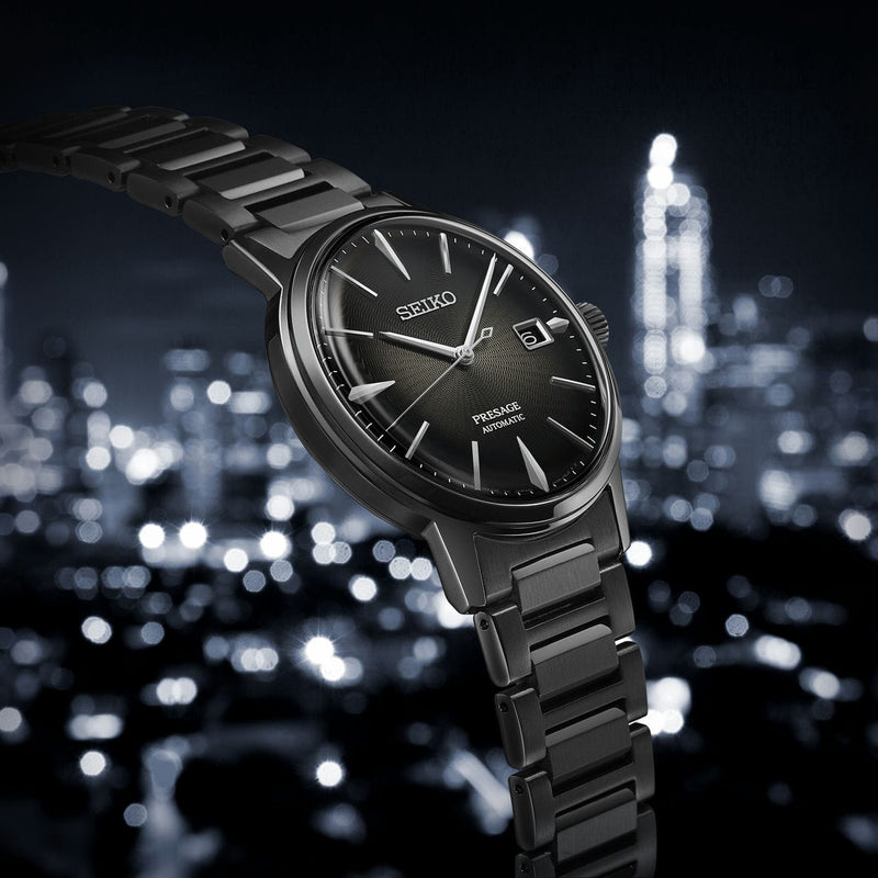 Seiko Presage Cocktail Time 自动 50M 黑色表盘男式手表 SRPJ15J